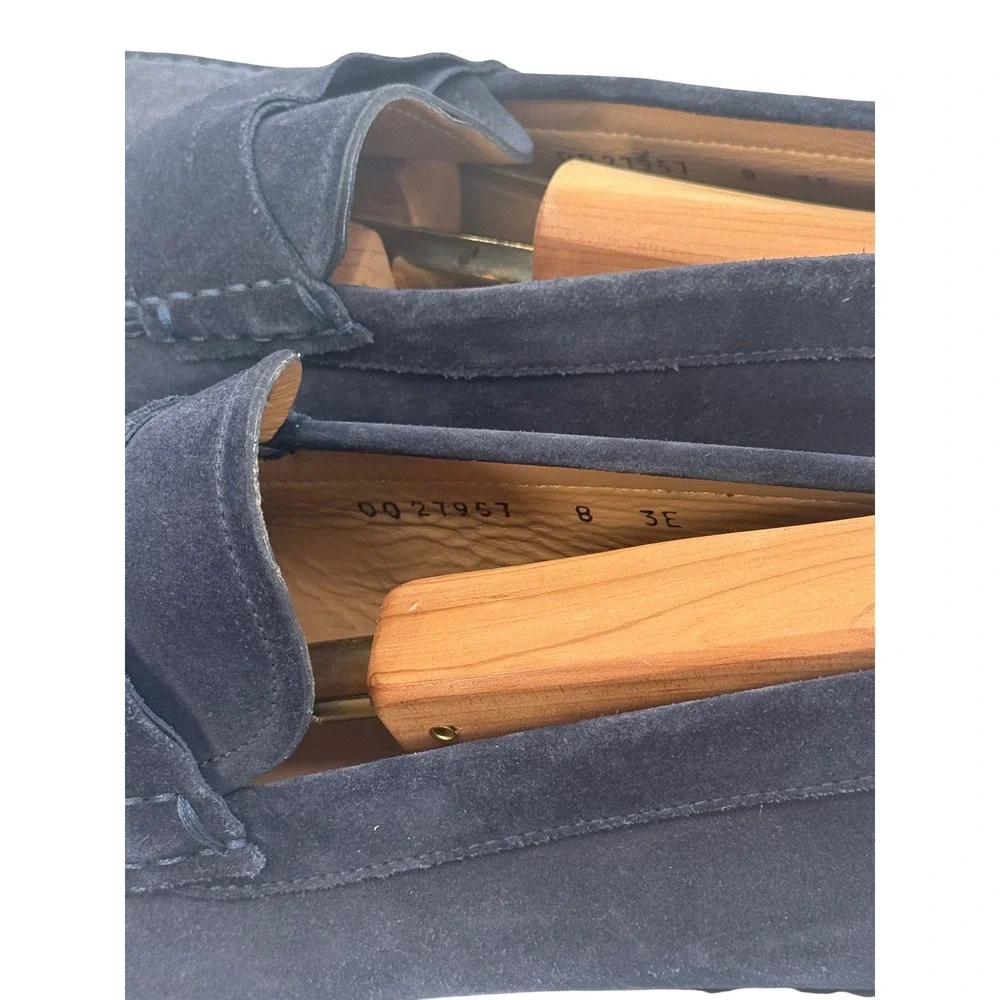 Salvatore Ferragamo Mens Navy Blue Suede Penny Loafers Moc Made in Italy 8 EE - Picture 9 of 10